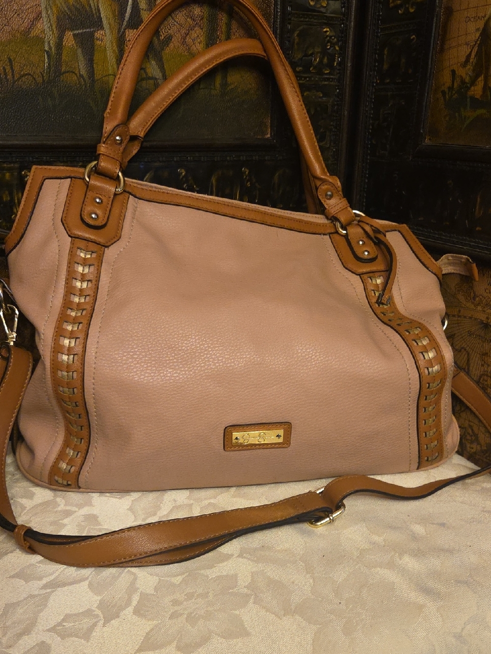 Jessica Simpson Bag in Blush Pink with Tan Trim